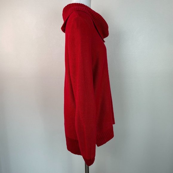 Calvin Klein Sweater Large Red Cowl Neck Pullover Women's Long Sleeve - Picture 6 of 12
